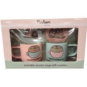 Pusheen the‎ Cat Tea 2 cups and 2 coaster set